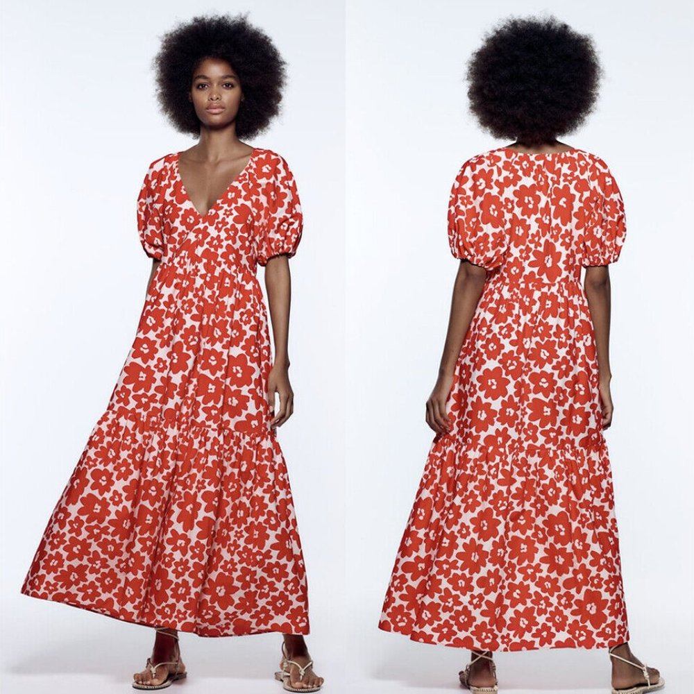 NEW ZARA printed poplin dress size S